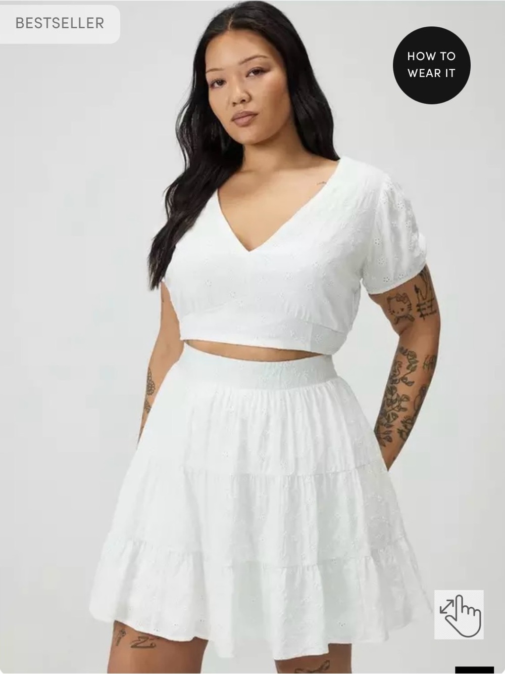 Plus Size Two Piece Eyelet Mini Skirt Set - Picture 2 of 5